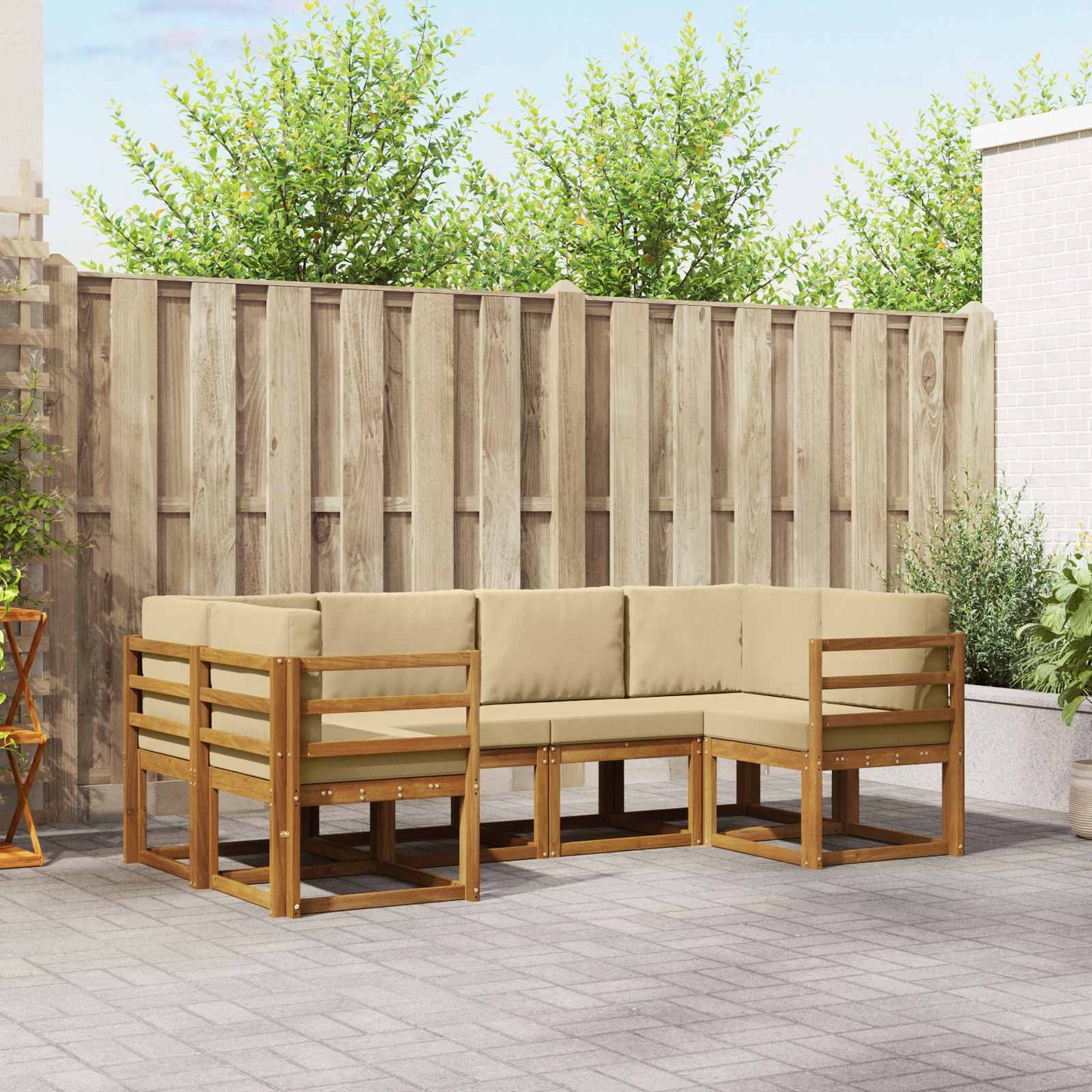 Set di divani da esterno con cuscino 6 pcs Naturale e Beige | homemem39