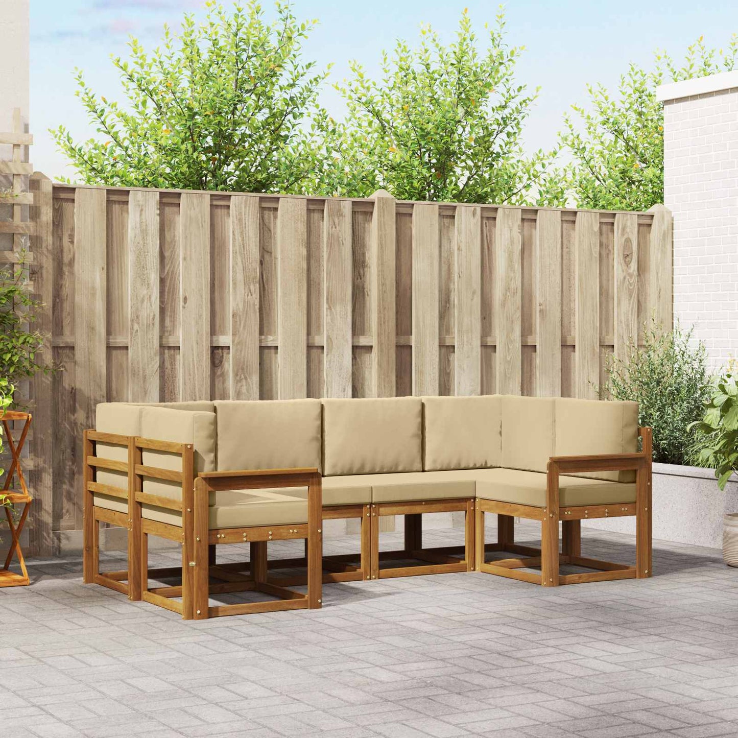 Set di divani da esterno con cuscino 6 pcs Naturale e Beige