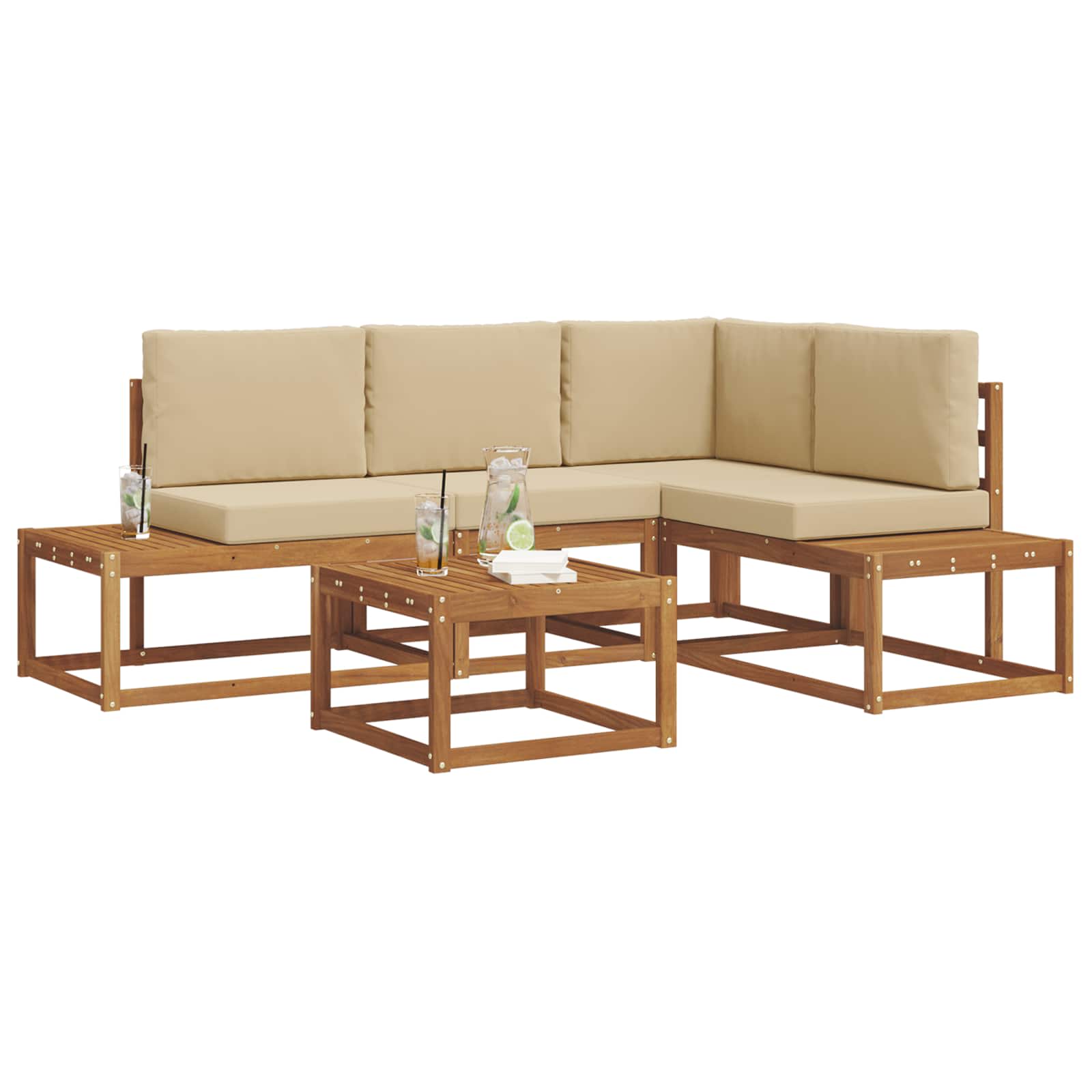 Set di divani da esterno con cuscino 5 Pezzo Naturale e Beige | homemem39