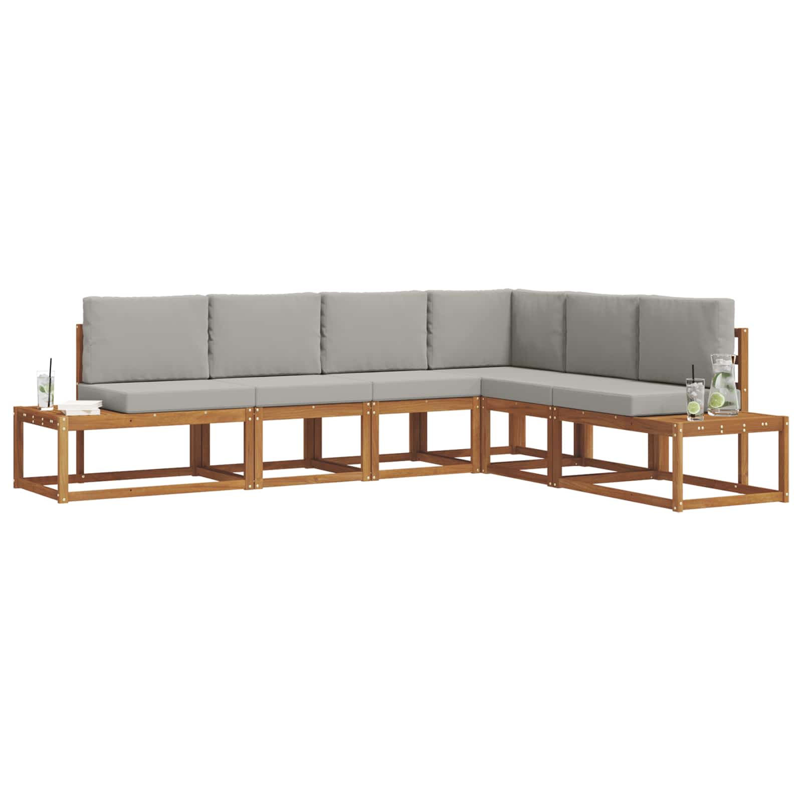 Set di divani da esterno 6 Pezzo Grigio Naturale e Chiaro | homemem39