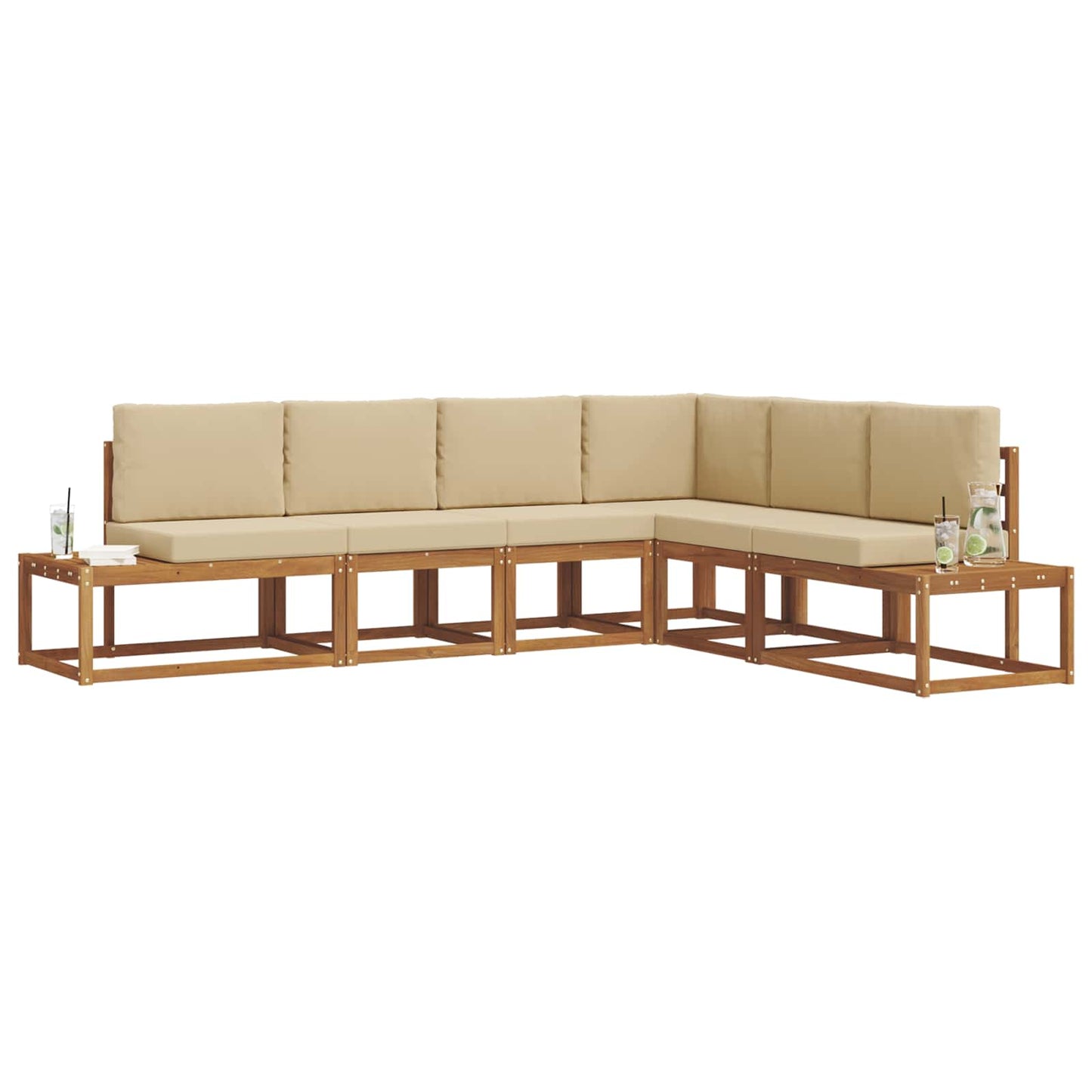 Set di divani da esterno con cuscino 6 Pezzo Naturale e Beige | homemem39