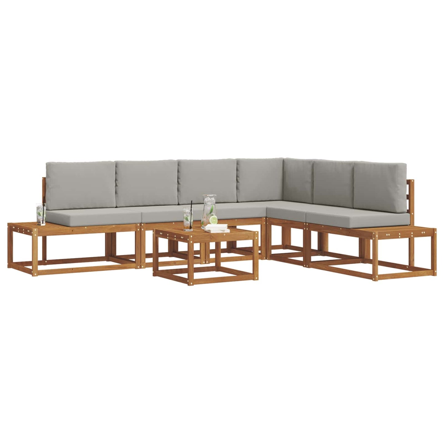 Set di divani da esterno 7 Pezzo Grigio Naturale e Chiaro | homemem39