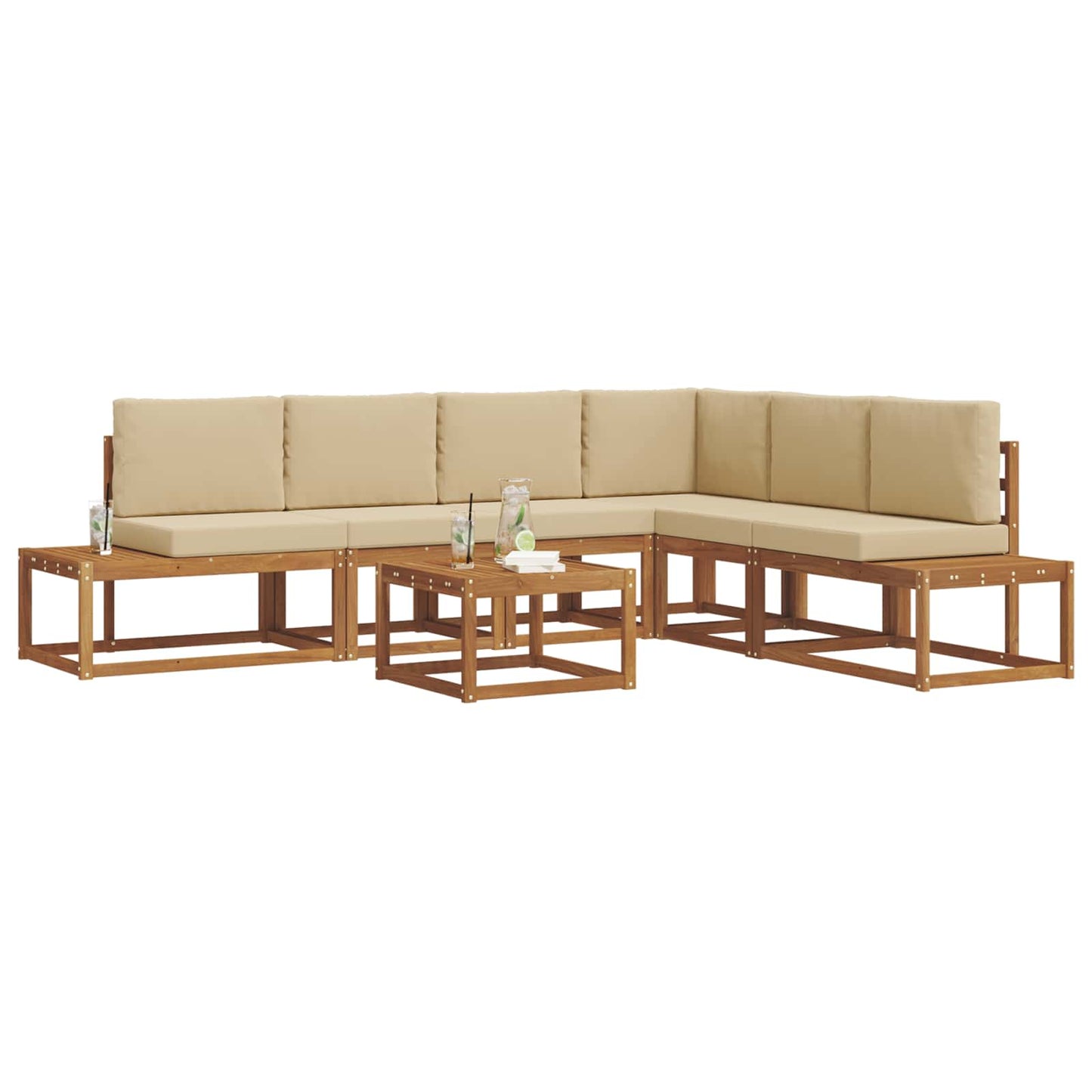 Set di divani da esterno con cuscino 7 Pezzo Naturale e Beige | homemem39