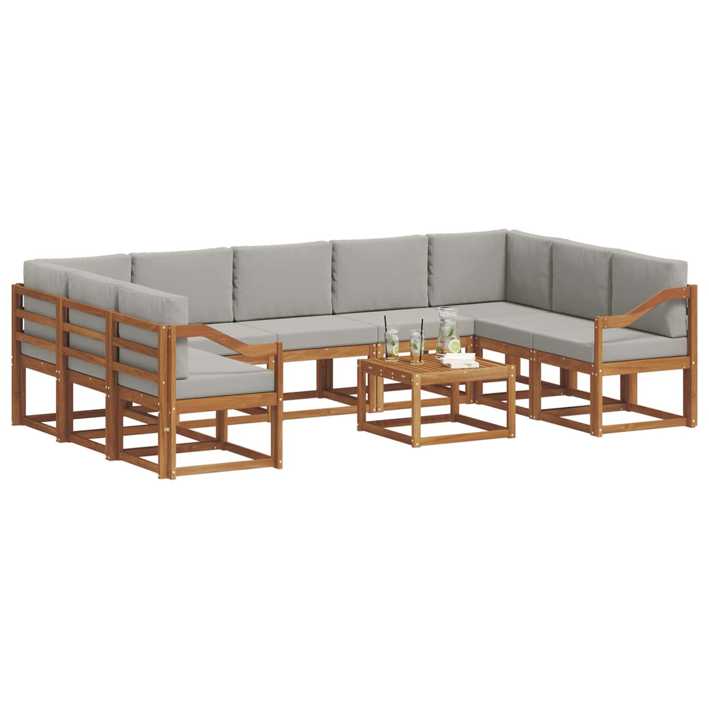 Set di divani da esterno 10 pcs Grigio Naturale e Chiaro