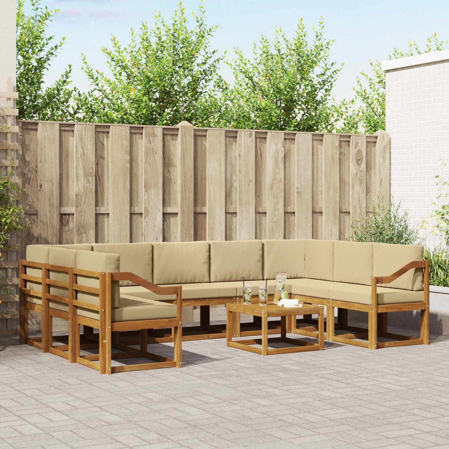 Set di divani da esterno con cuscino 10 pcs Naturale e Beige