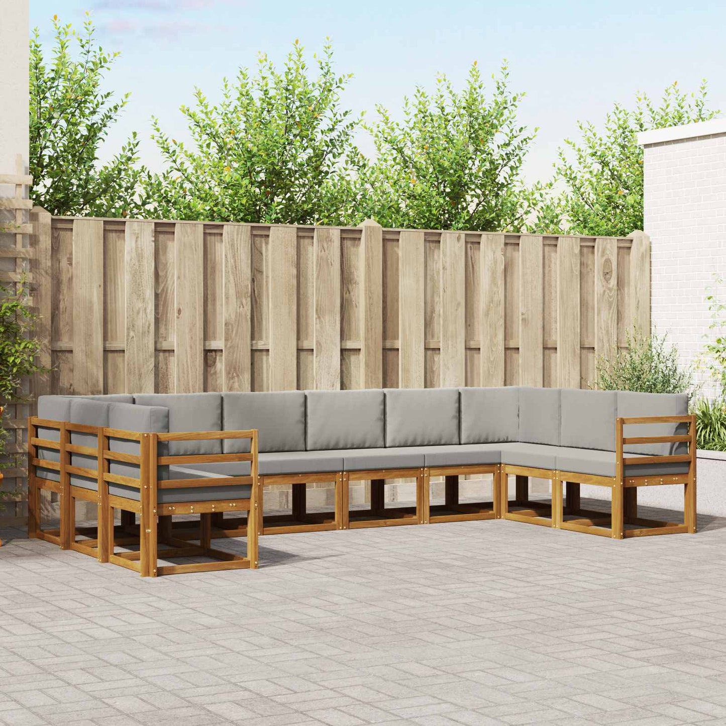 Set di divani da esterno 10 pcs Grigio Naturale e Chiaro