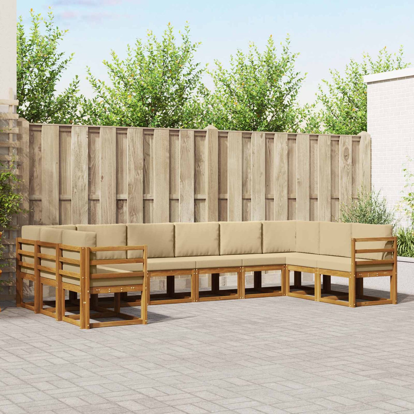 Set di divani da esterno con cuscino 10 pcs Naturale e Beige | homemem39