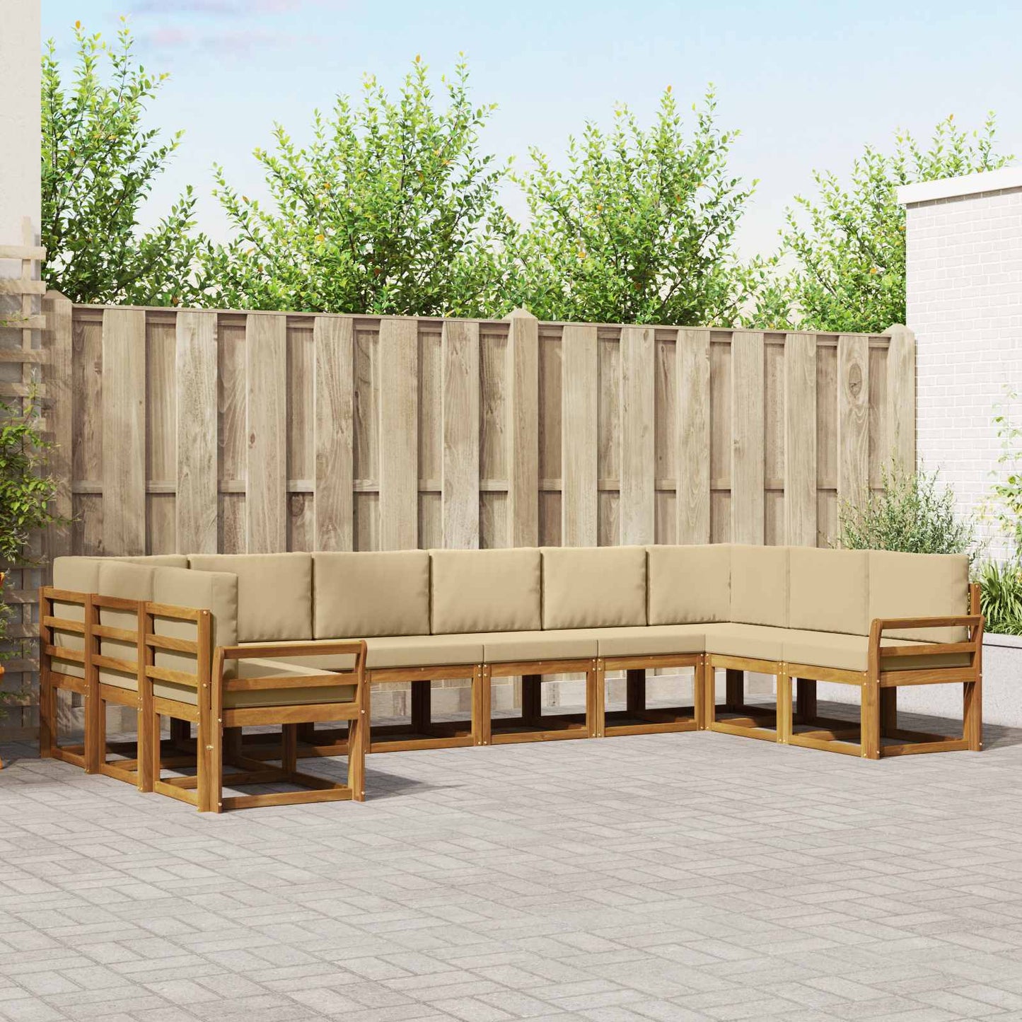 Set di divani da esterno con cuscino 10 pcs Naturale e Beige