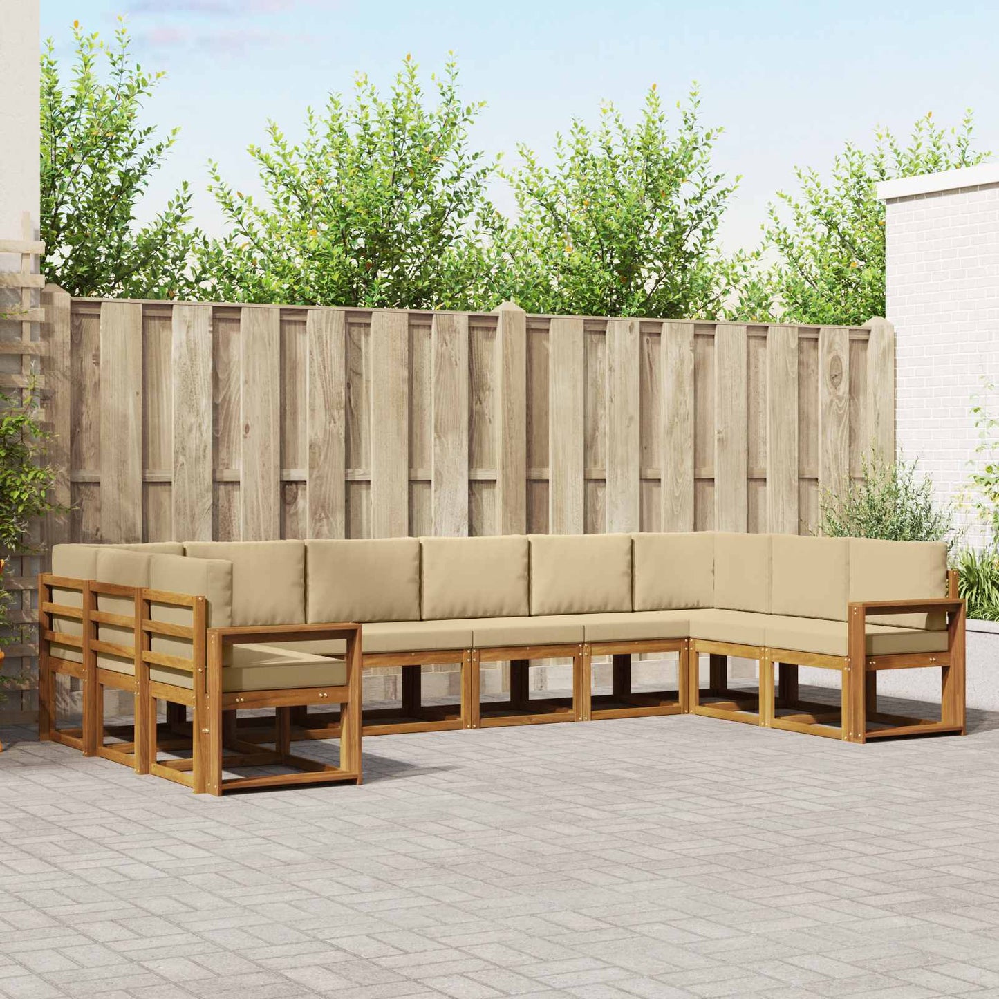Set di divani da esterno con cuscino 10 pcs Naturale e Beige