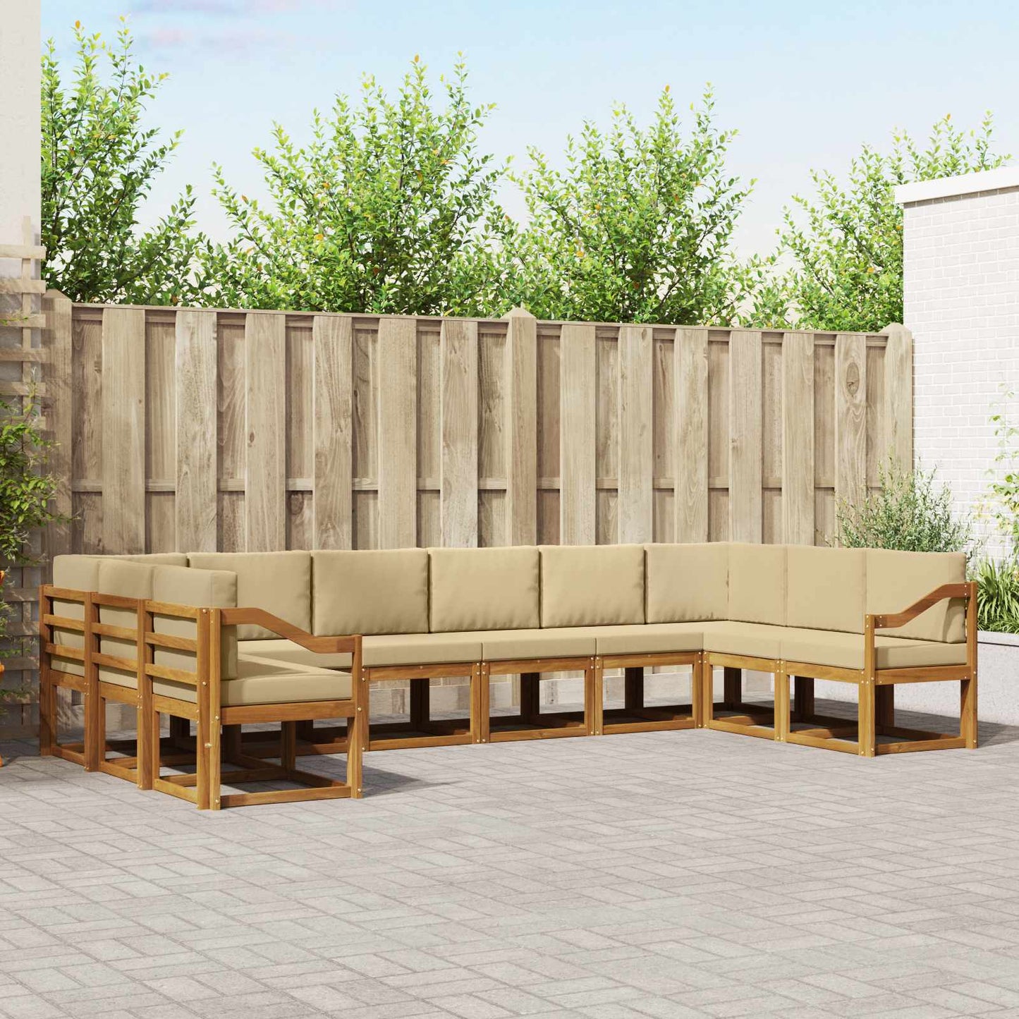 Set di divani da esterno con cuscino 10 pcs Naturale e Beige