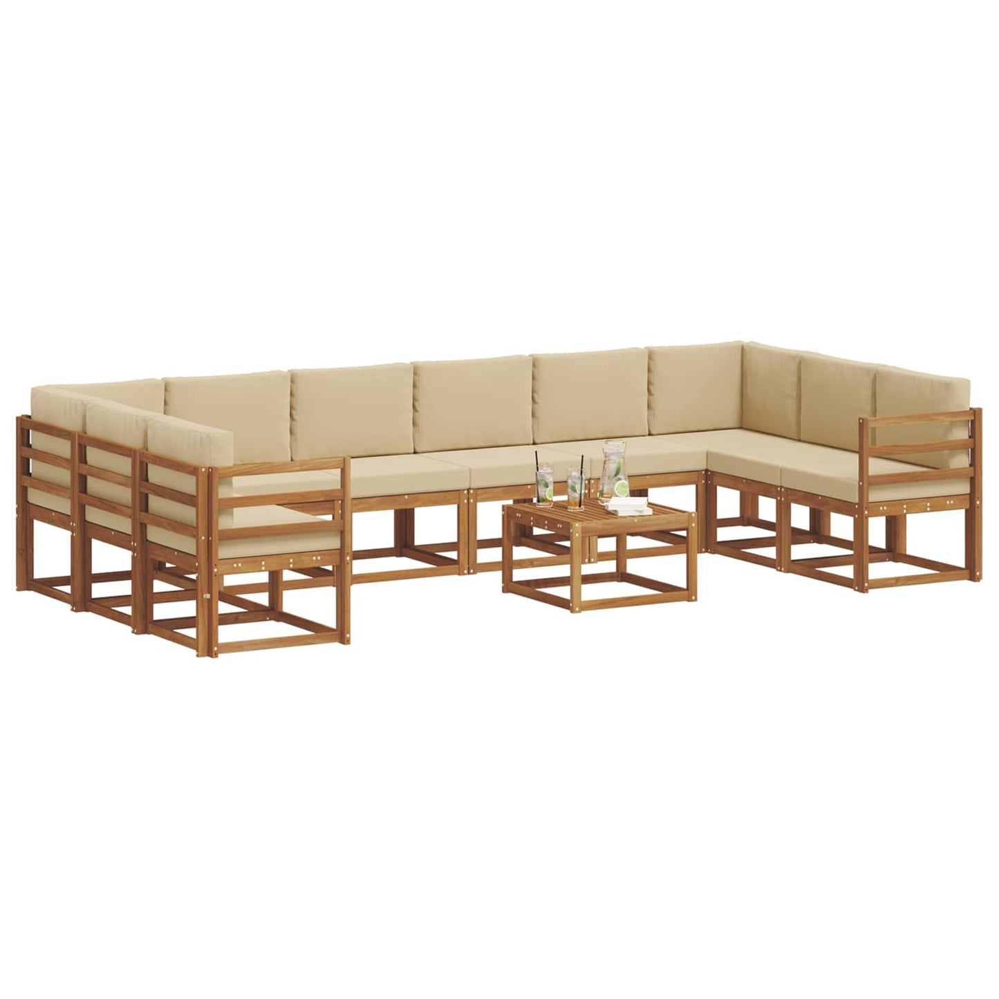 Set di divani da esterno con cuscino 11 pcs Naturale e Beige | homemem39