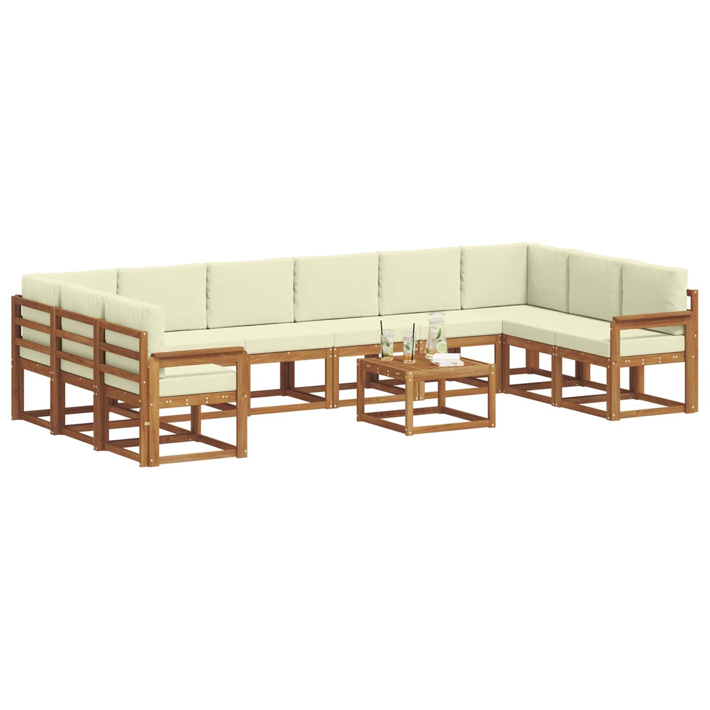 Set di divani da esterno con cuscino 11 pcs Naturale e Crema | homemem39