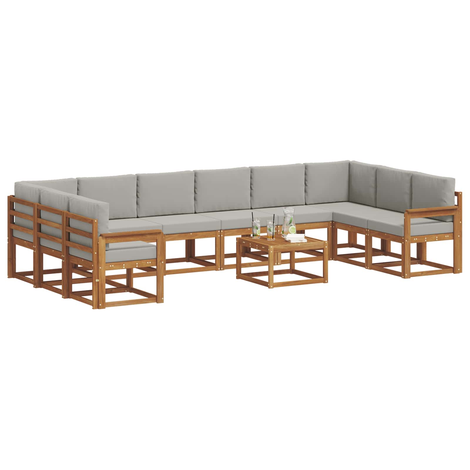 Set di divani da esterno 11 pcs Grigio Naturale e Chiaro | homemem39