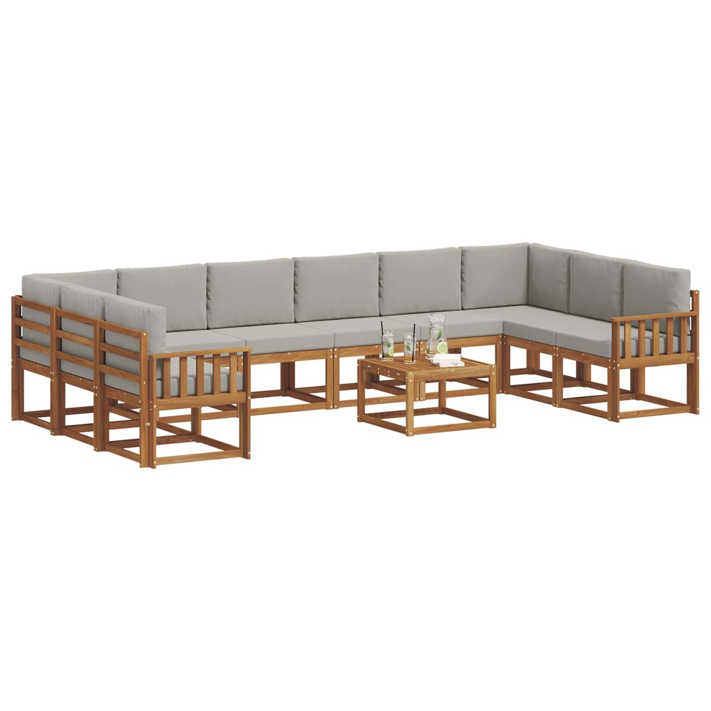 Set di divani da esterno 11 pcs Grigio Naturale e Chiaro