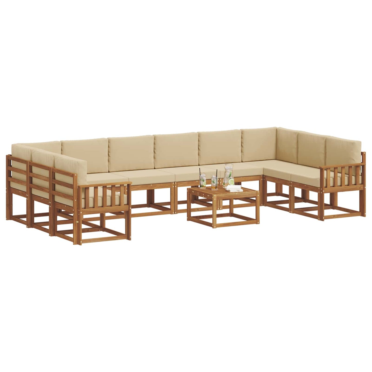 Set di divani da esterno con cuscino 11 pcs Naturale e Beige | homemem39
