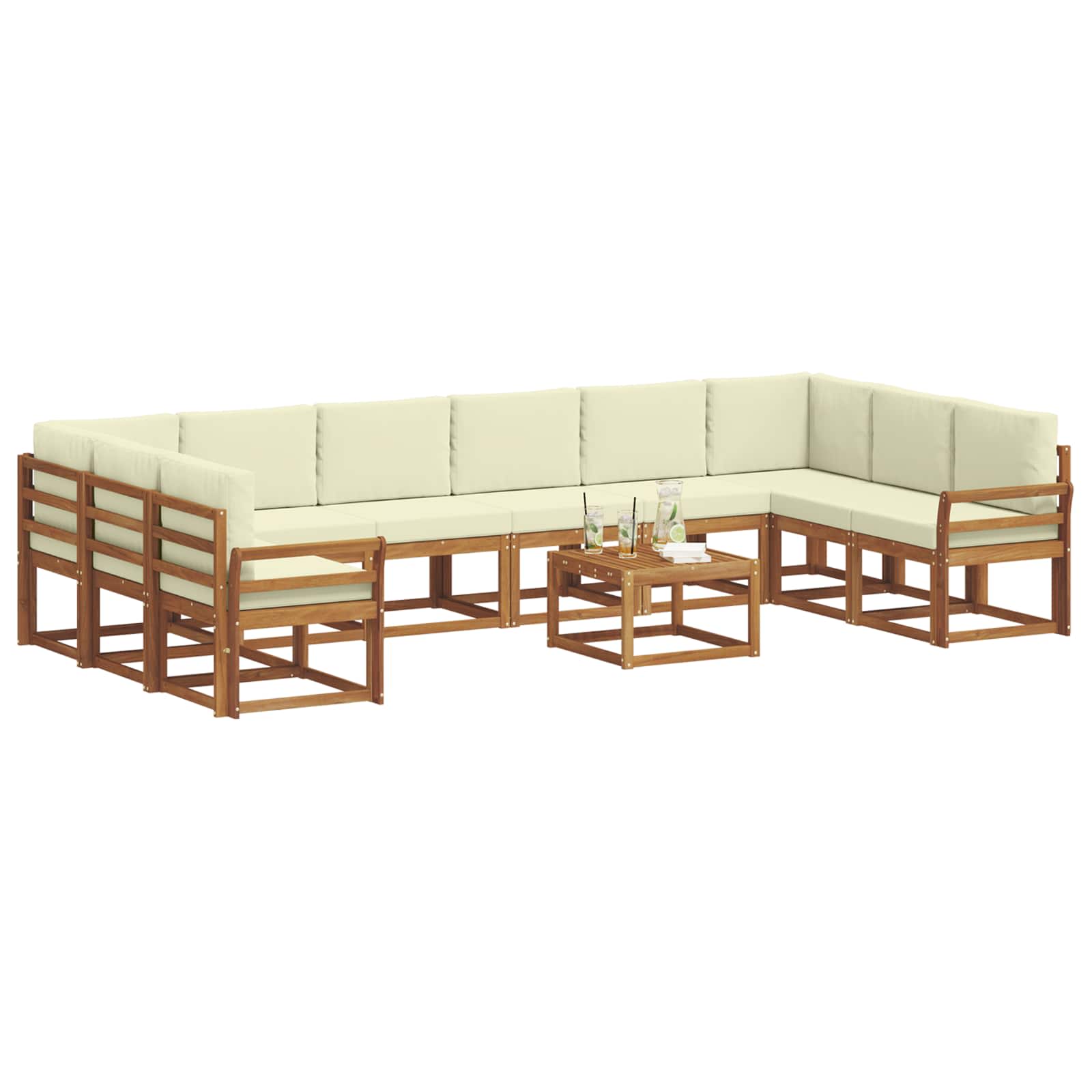 Set di divani da esterno con cuscino 11 pcs Naturale e Crema | homemem39
