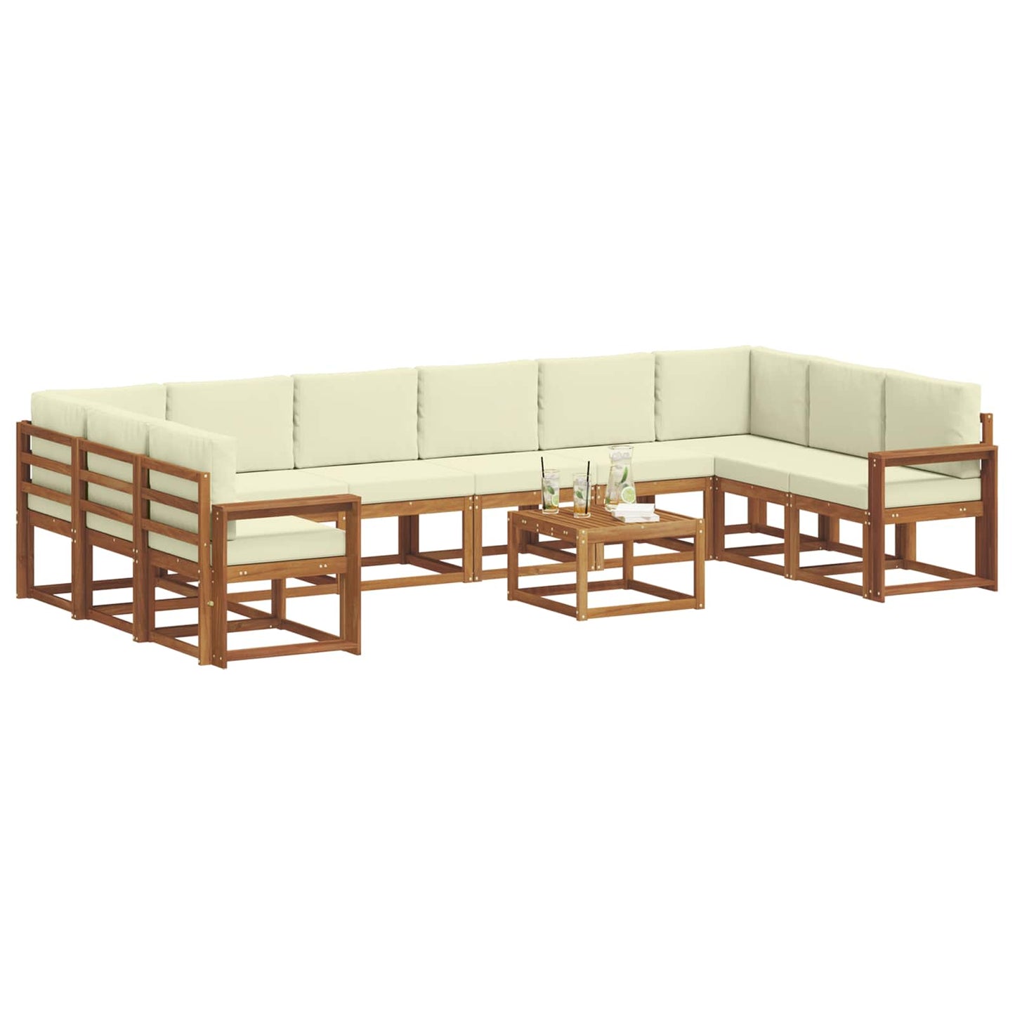 Set di divani da esterno con cuscino 11 pcs Naturale e Crema | homemem39