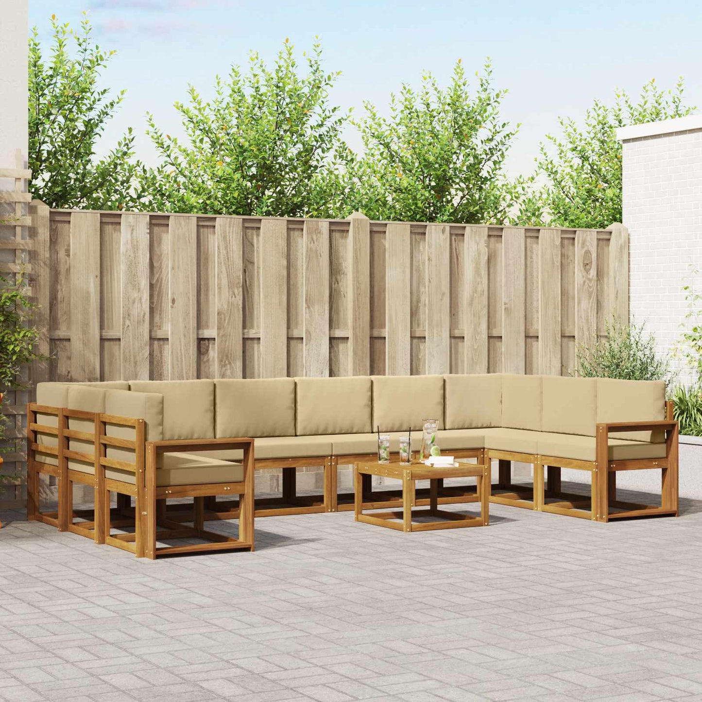 Set di divani da esterno con cuscino 11 pcs Naturale e Beige | homemem39