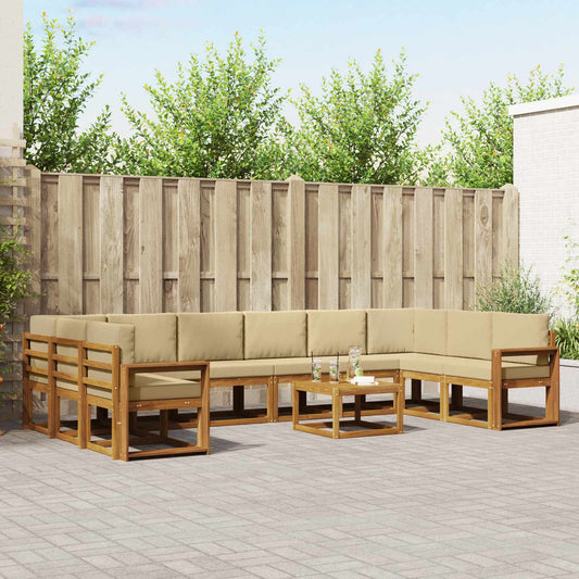 Set di divani da esterno con cuscino 11 pcs Naturale e Beige | homemem39