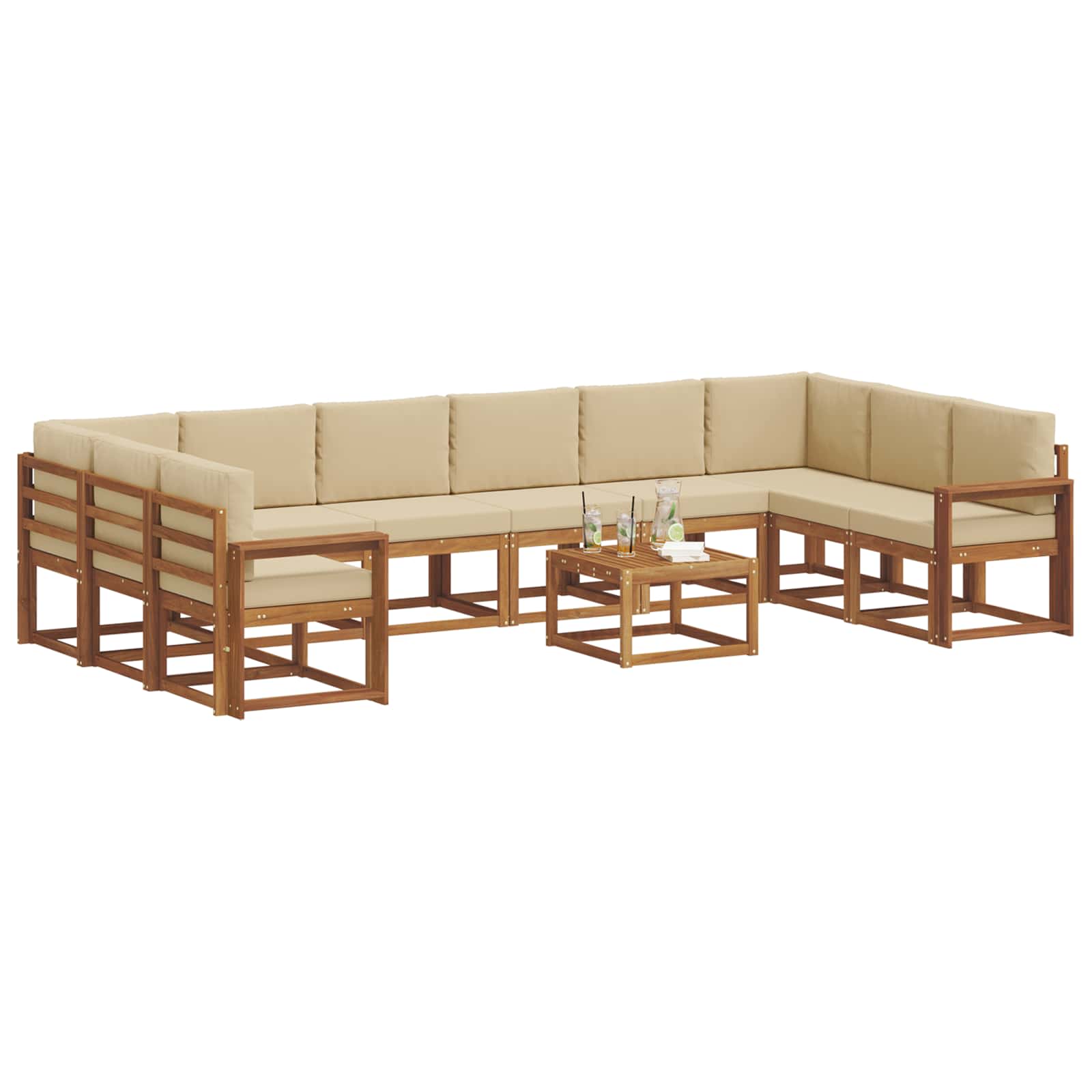 Set di divani da esterno con cuscino 11 pcs Naturale e Beige | homemem39