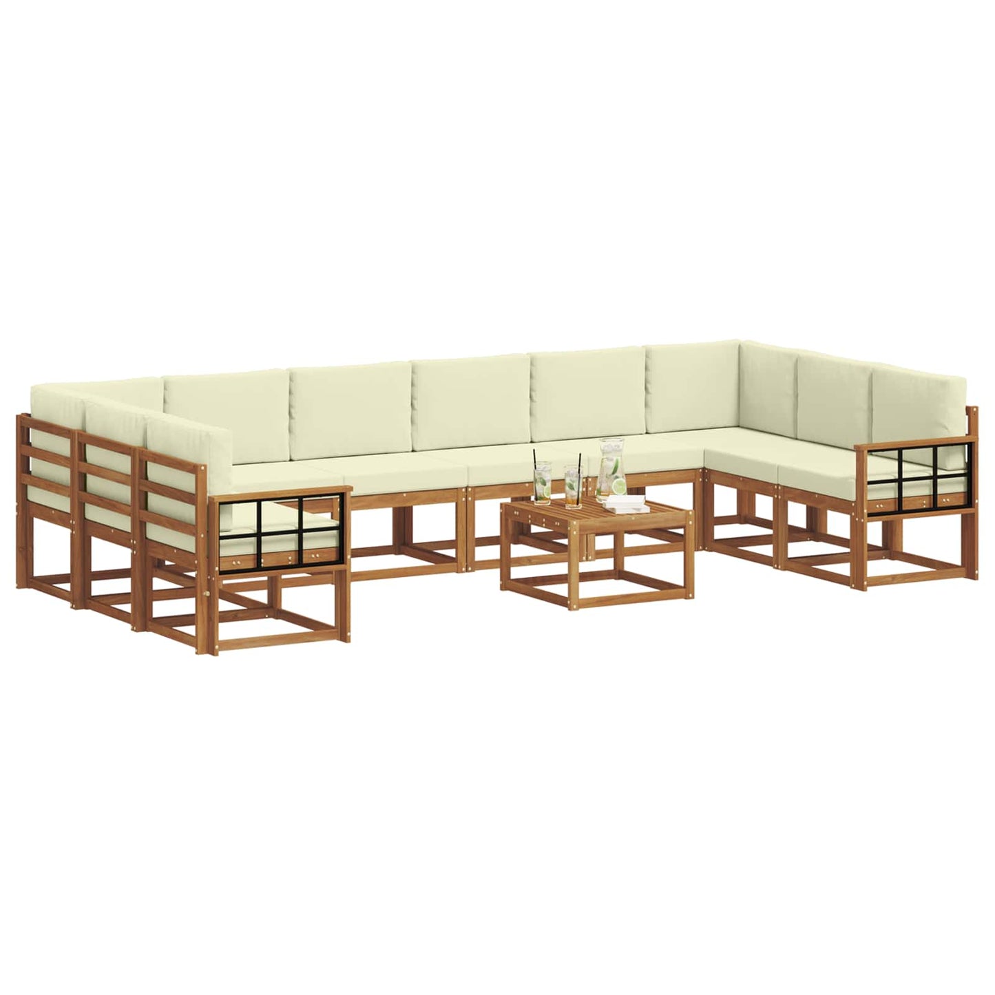 Set di divani da esterno con cuscino 11 pcs Naturale e Crema