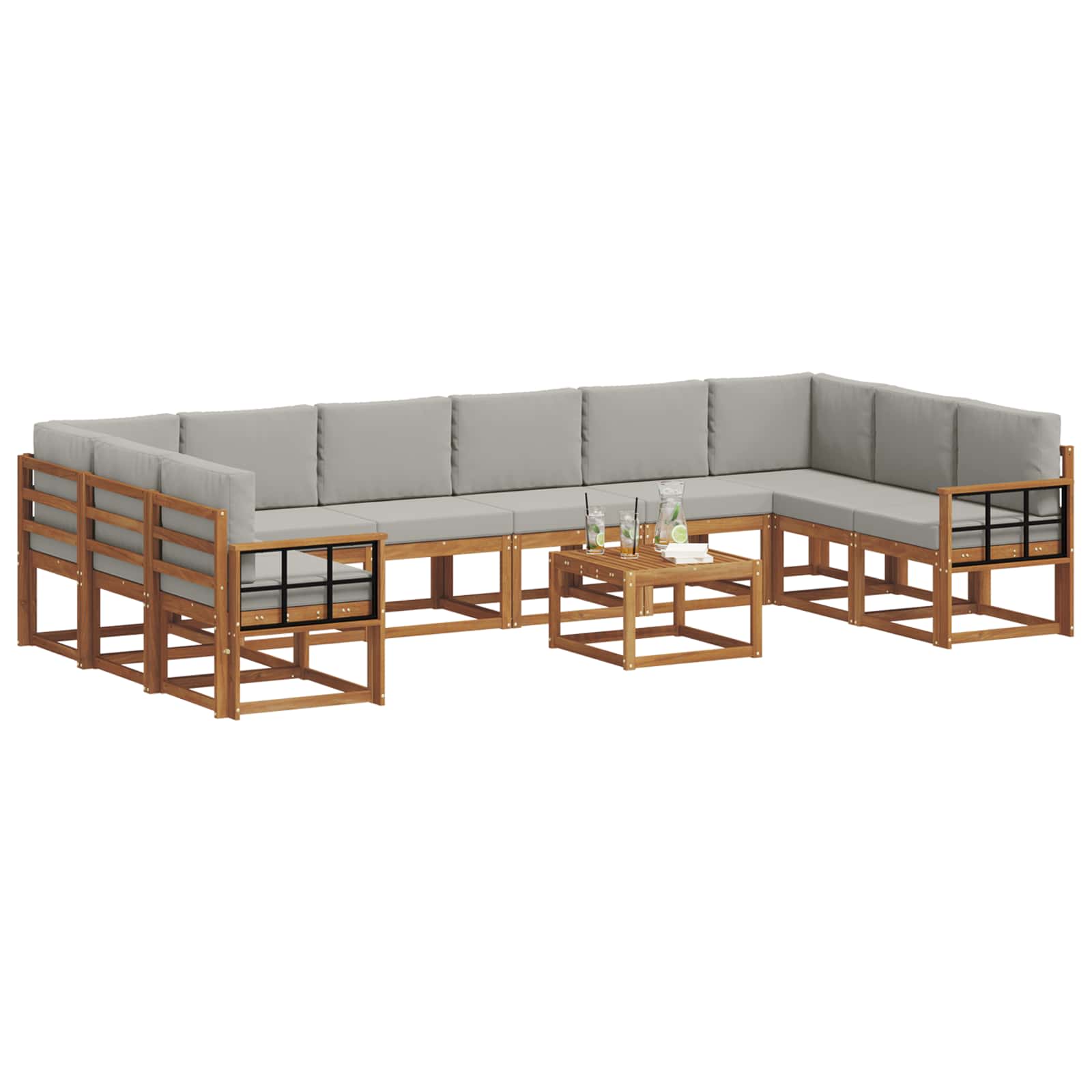 Set di divani da esterno 11 pcs Grigio Naturale e Chiaro | homemem39