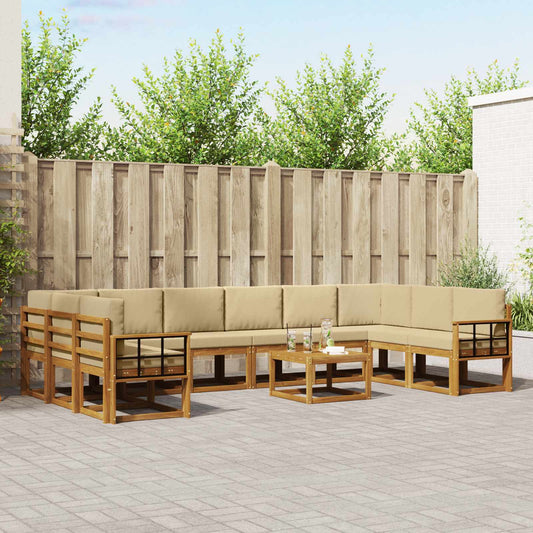 Set di divani da esterno con cuscino 11 pcs Naturale e Beige | homemem39