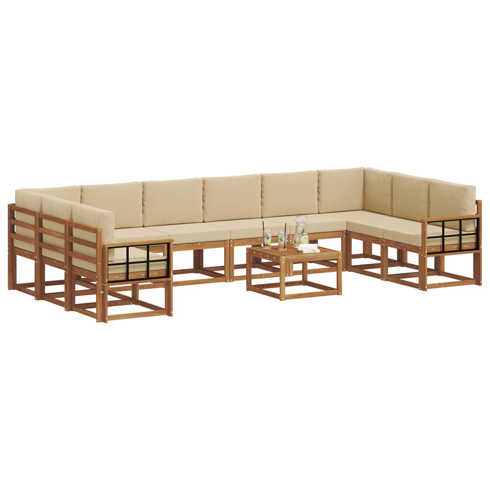 Set di divani da esterno con cuscino 11 pcs Naturale e Beige | homemem39
