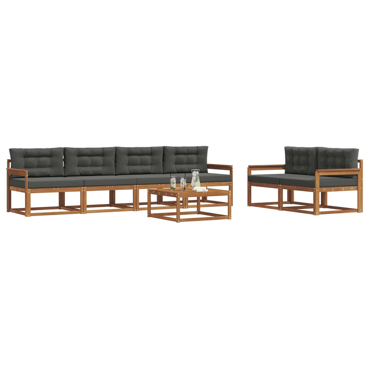 Set di divani da esterno con cuscino 7 pcs Naturale e Antracite