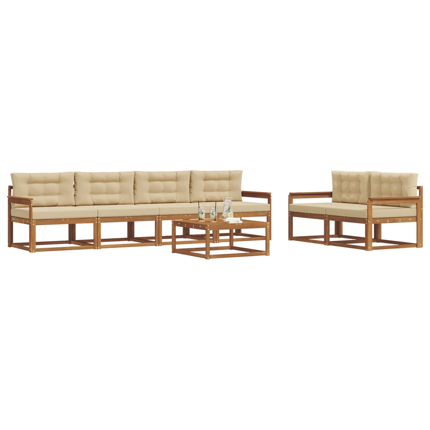 Set di divani da esterno con cuscino 7 pcs Naturale e Beige | homemem39