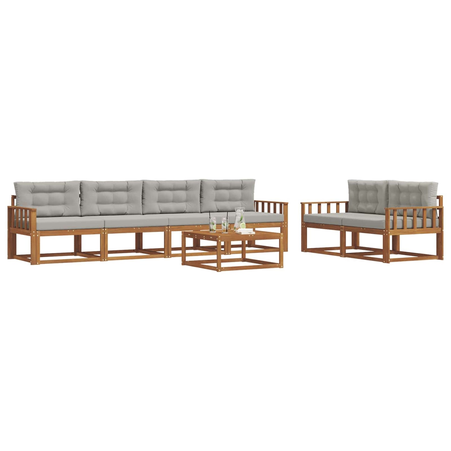 Set di divani da esterno 7 pcs Grigio Naturale e Chiaro | homemem39
