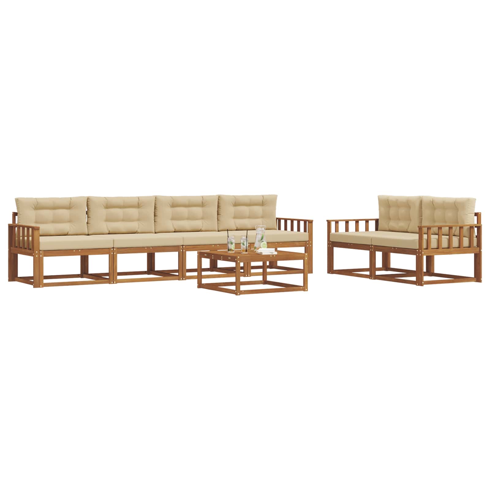 Set di divani da esterno con cuscino 7 pcs Naturale e Beige | homemem39