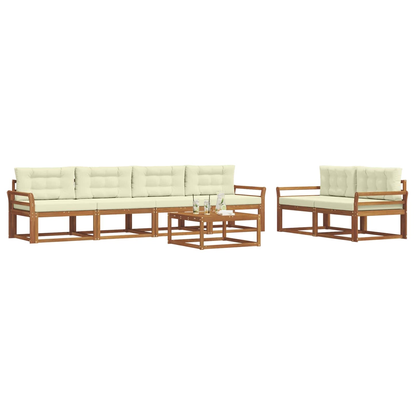 Set di divani da esterno con cuscino 7 pcs Naturale e Crema | homemem39