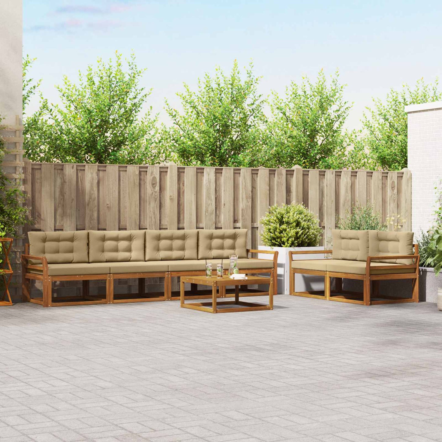 Set di divani da esterno con cuscino 7 pcs Naturale e Beige