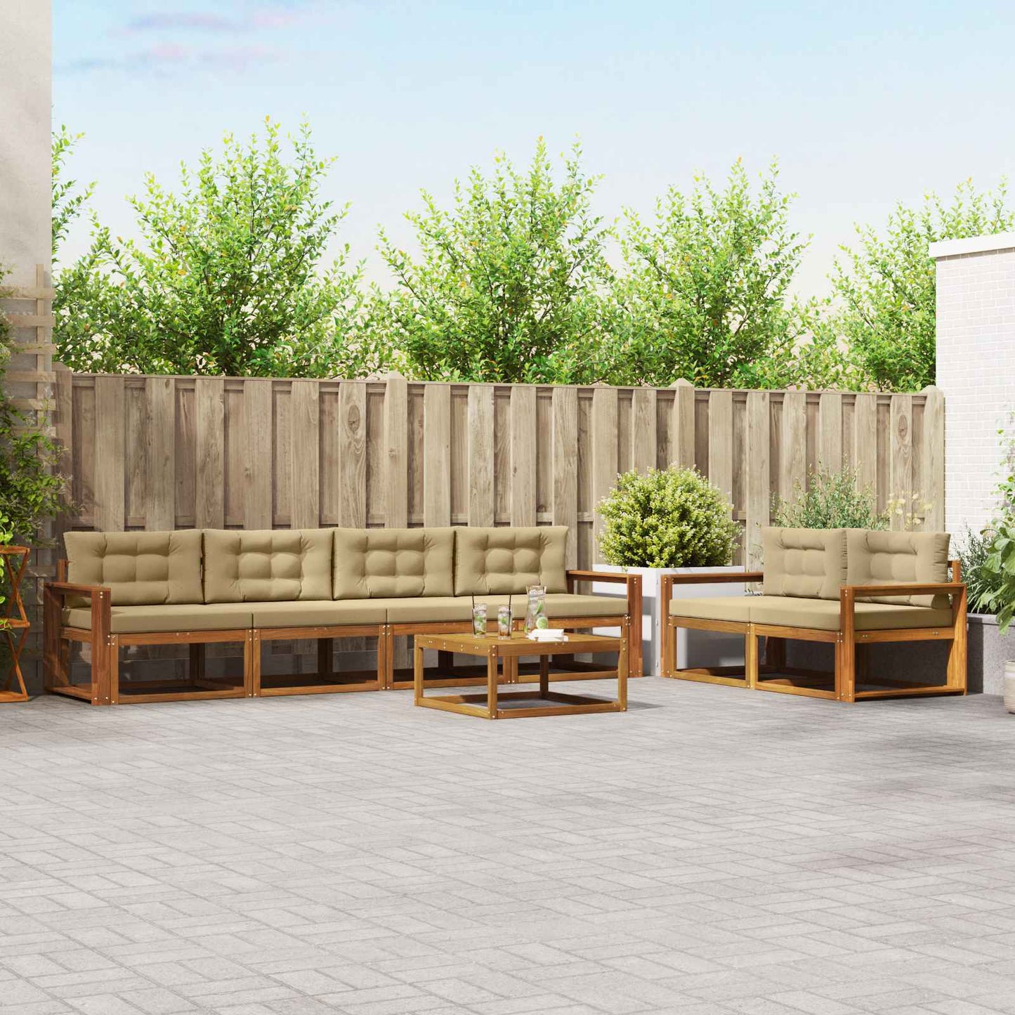 Set di divani da esterno con cuscino 7 pcs Naturale e Beige
