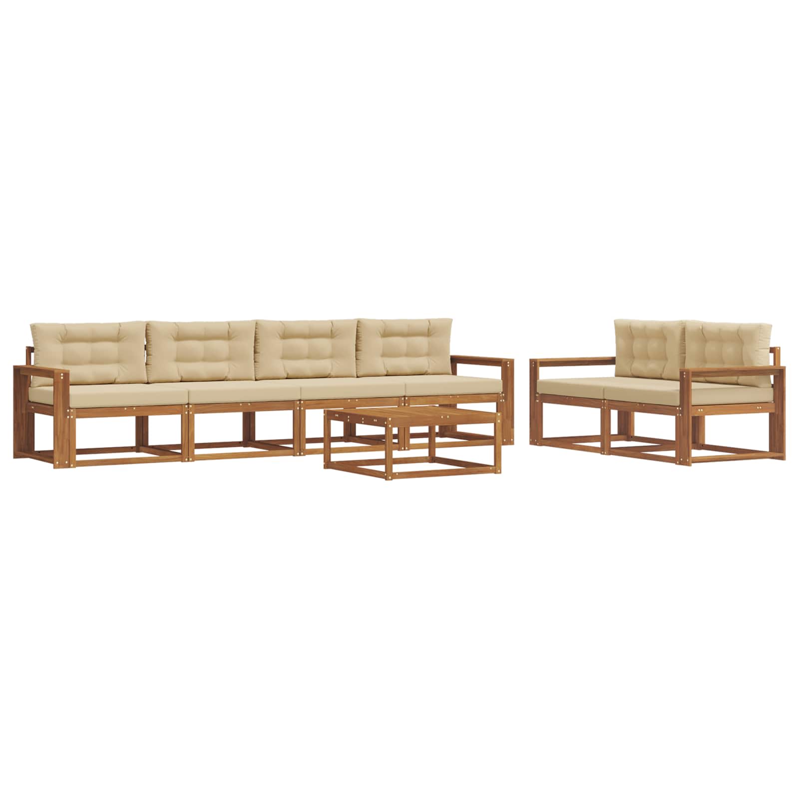 Set di divani da esterno con cuscino 7 pcs Naturale e Beige | homemem39