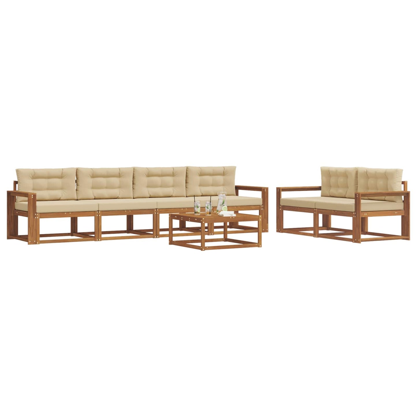 Set di divani da esterno con cuscino 7 pcs Naturale e Beige | homemem39