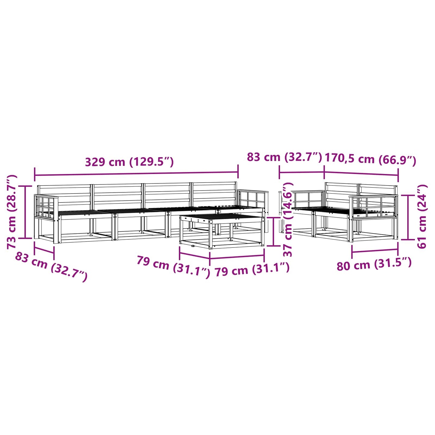 Set di divani da esterno 7 pcs Naturale | homemem39