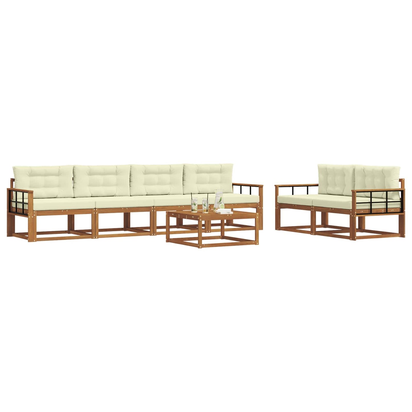 Set di divani da esterno con cuscino 7 pcs Naturale e Crema