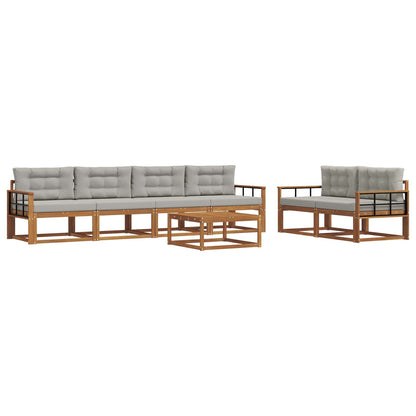 Set di divani da esterno 7 pcs Grigio Naturale e Chiaro