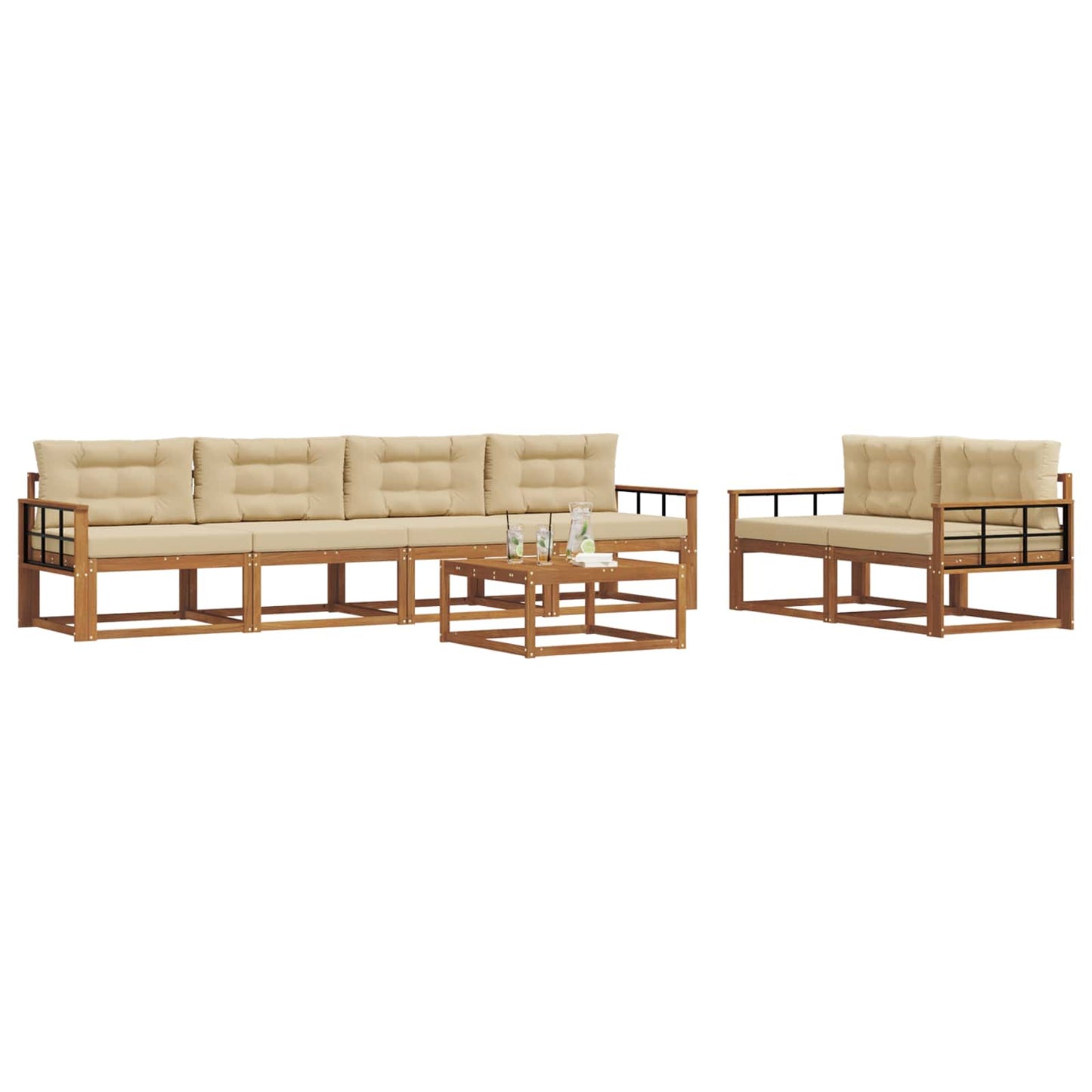 Set di divani da esterno con cuscino 7 pcs Naturale e Beige | homemem39