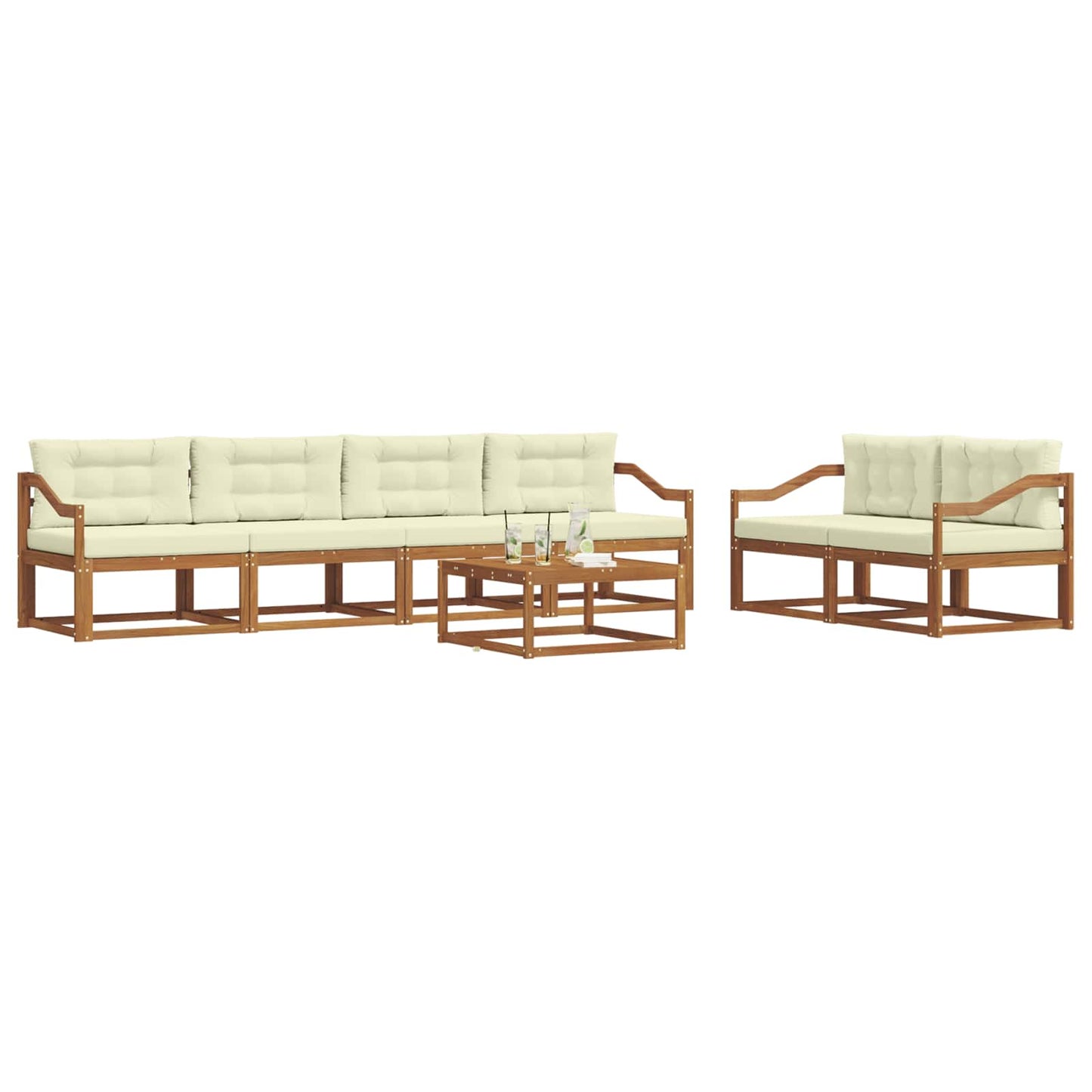 Set di divani da esterno con cuscino 7 pcs Naturale e Crema