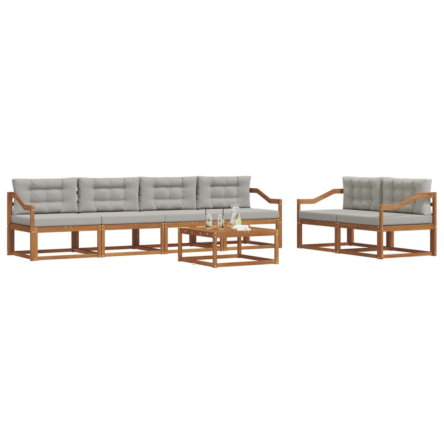 Set di divani da esterno 7 pcs Grigio Naturale e Chiaro