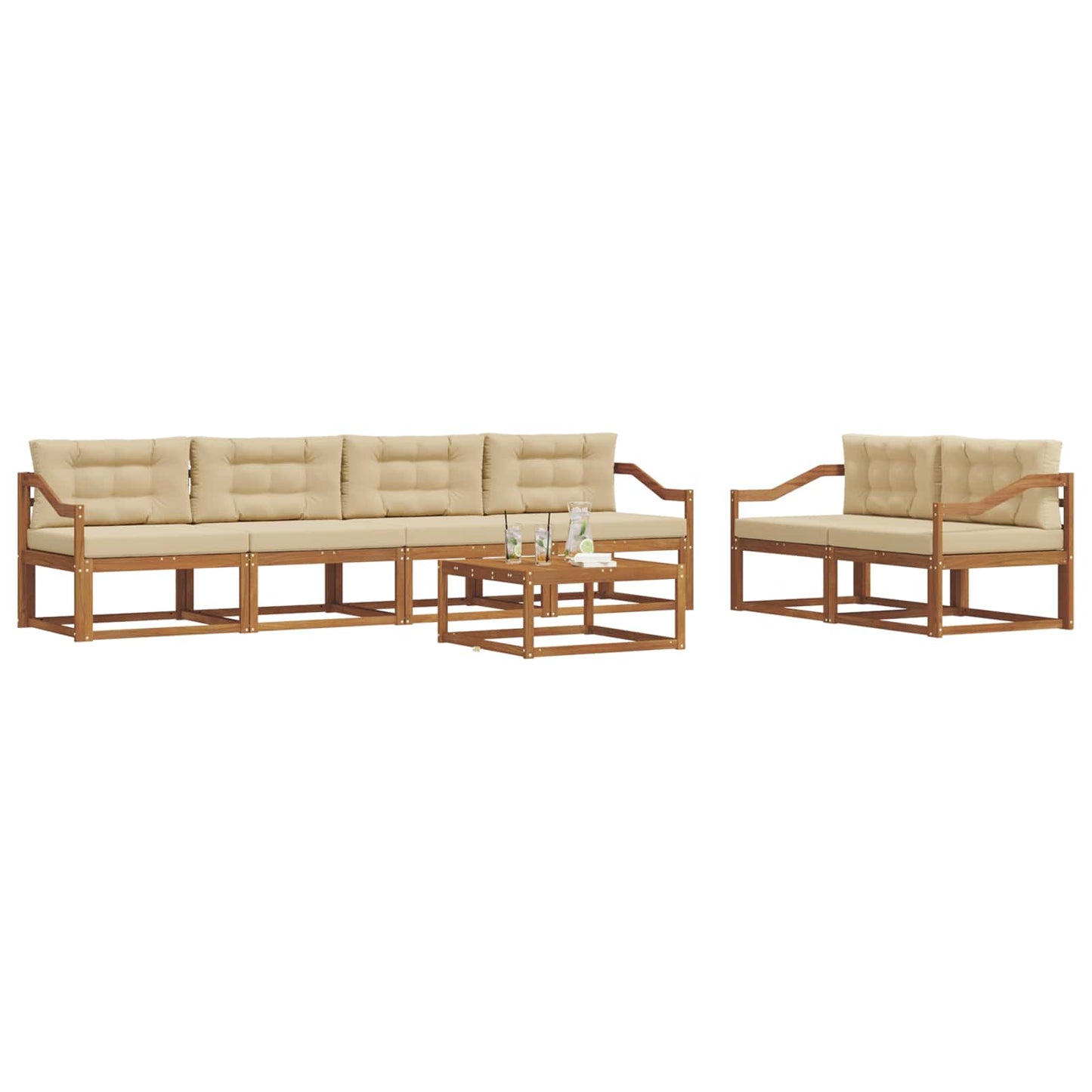 Set di divani da esterno con cuscino 7 pcs Naturale e Beige | homemem39