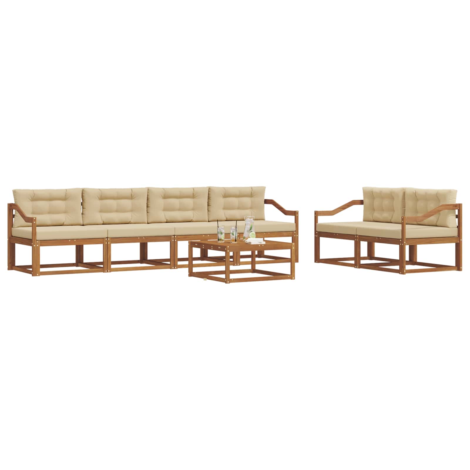 Set di divani da esterno con cuscino 7 pcs Naturale e Beige | homemem39