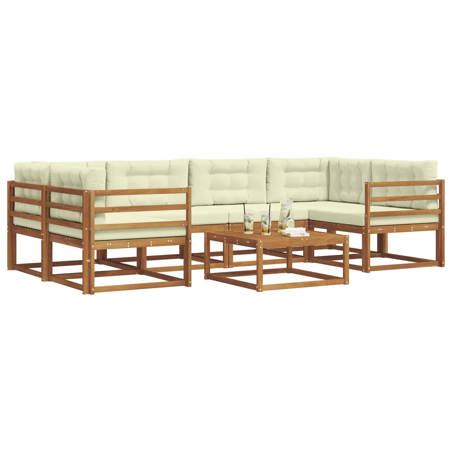 Set di divani da esterno 7 pcs Naturale e Crema