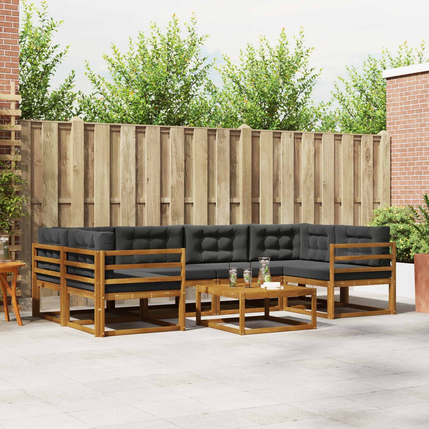 Set di divani da esterno con cuscino 7 pcs Naturale e Antracite