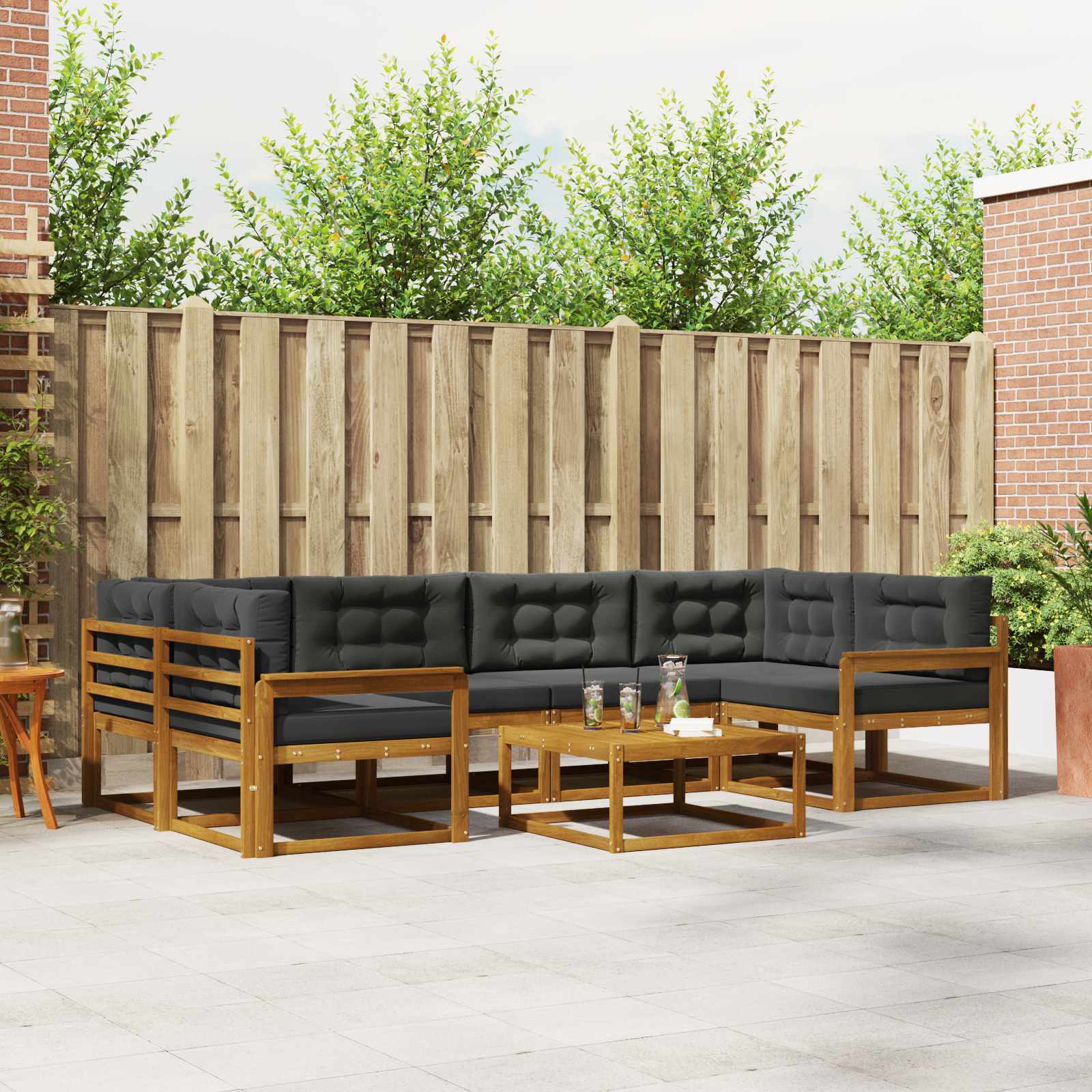 Set di divani da esterno con cuscino 7 pcs Naturale e Antracite | homemem39