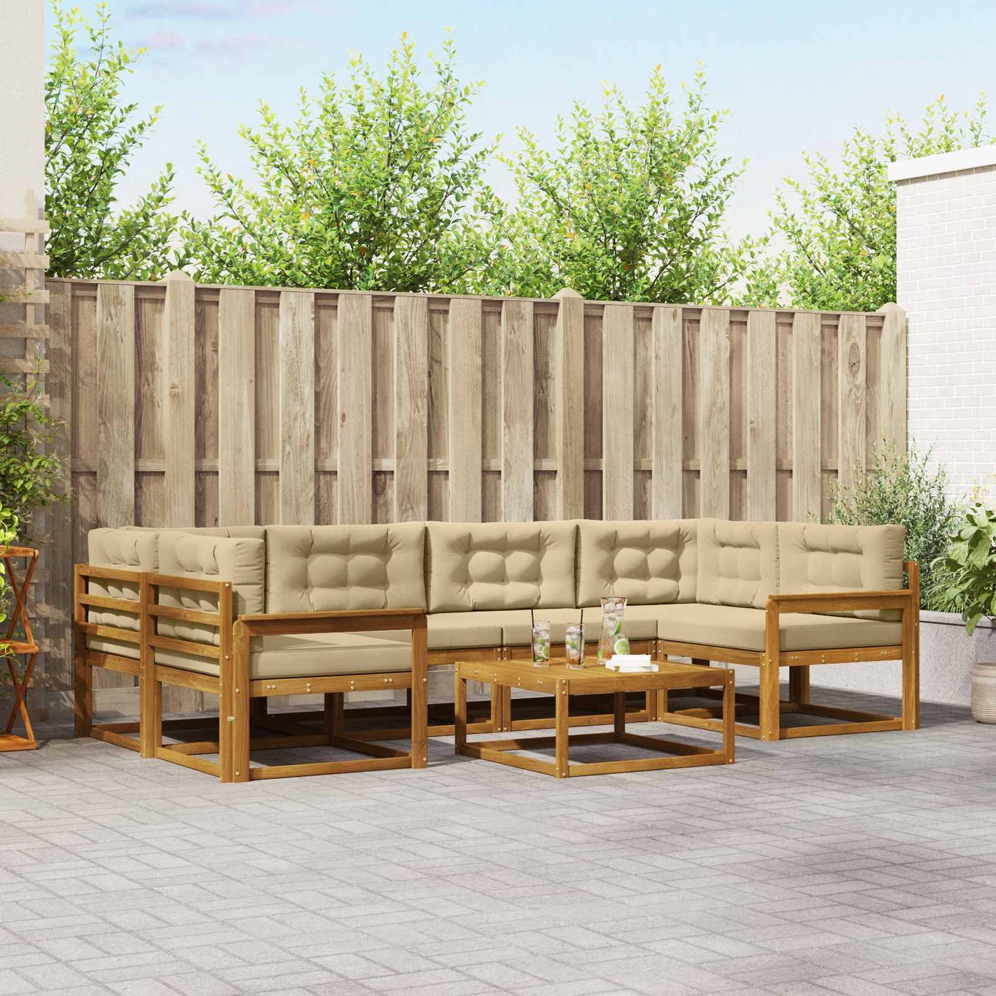 Set di divani da esterno 7 pcs Naturale e Beige | homemem39