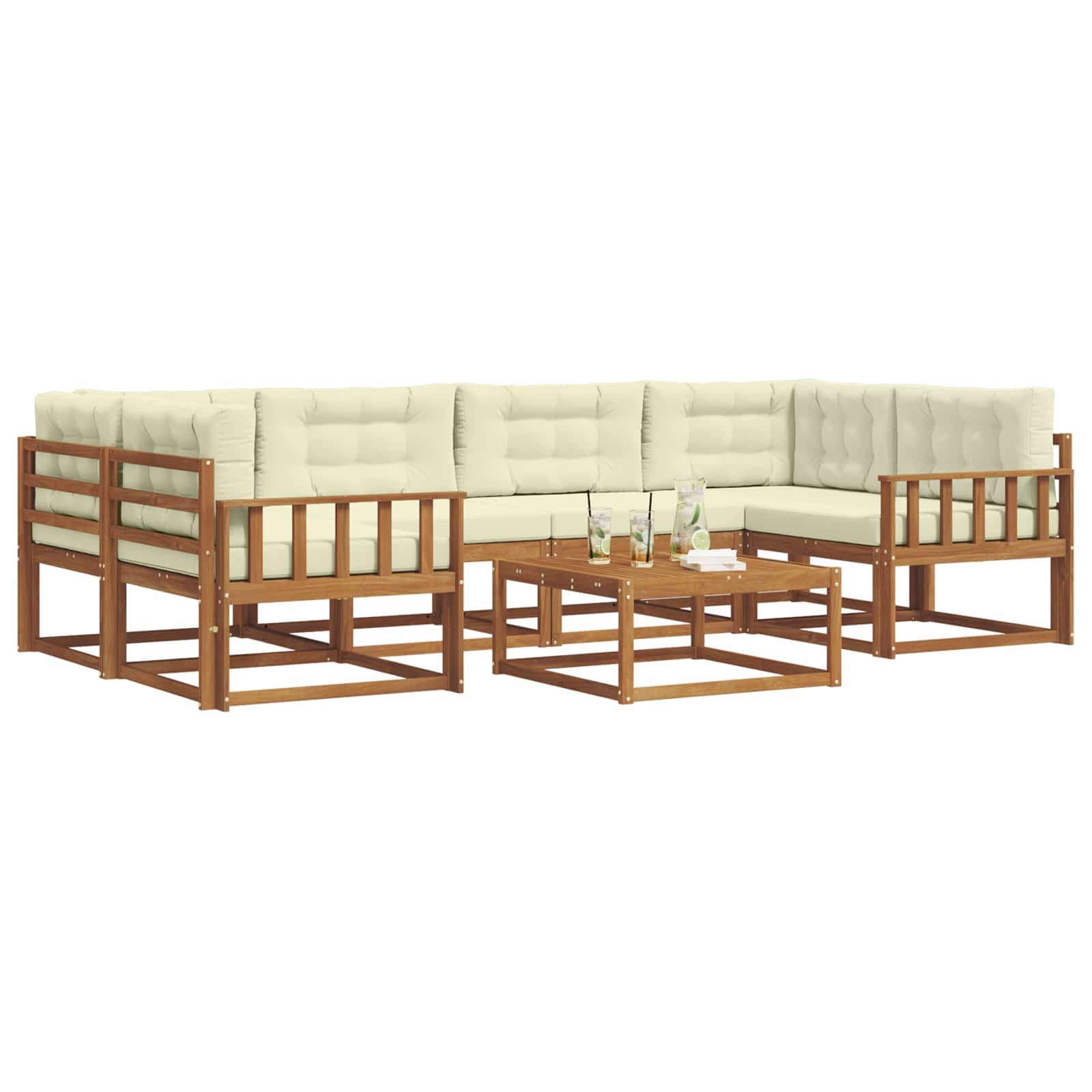 Set di divani da esterno con cuscino 7 pcs Naturale e Crema | homemem39